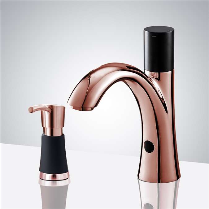Bathselect Rose Gold Automatic Commercial Faucet with Manual Soap Dispenser