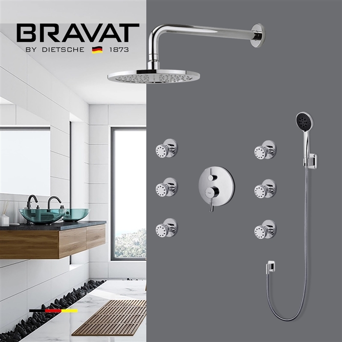 Hostelry Bravat Bathroom Shower Set With  4 Body Jets and Bravat Mixer