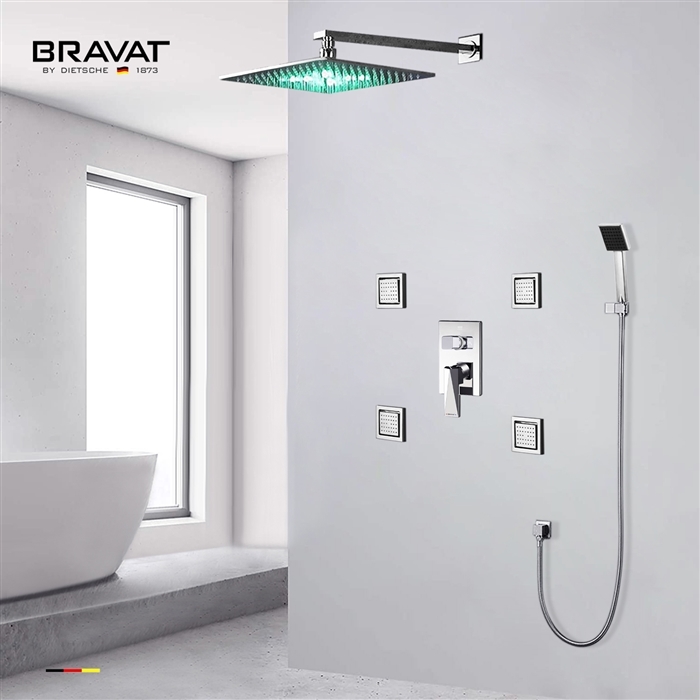 Hostelry Bravat Bathroom LED Shower Set With Body Jets and Bravat Mixer