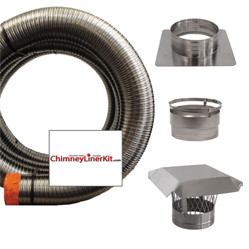 Smooth Wall 5 inch Pre-Insulated Chimney Liner Kit in lengths up to 50 feet  long! ChimneyLinerKits.com
