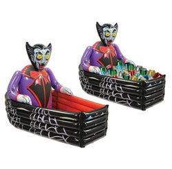 Inflatable Dracula and Coffin Cooler