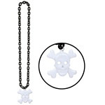 Black Chain Beads with Skull and Crossbones Medallion (1/pkg)