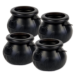 Cook up some Halloween spirit!  These miniature black plastic witch's cauldrons are perfect for setting a mood, serving treats or as take-home goody containers.  Sold 4/pack.