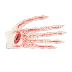 The Bloody Glove is made of a muslin type fabric, featuring 12-inch long fingers. Splattered with red dye, it appears to be blood stained. Each finger contains a thin wire, so they can be posed. One glove per package. No returns.