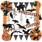 Use the Halloween Trimorama to quickly and easily decorate any area with an assortment of Halloween themed garlands, cut outs, and tissue fans. Each kit contains over 20 ready-to-hang pieces!  Classic black and orange color scheme!