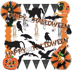 Use the Halloween Trimorama to quickly and easily decorate any area with an assortment of Halloween themed garlands, cut outs, and tissue fans. Each kit contains over 20 ready-to-hang pieces!  Classic black and orange color scheme!