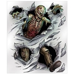 The Zombie Insta-Mural is made of plastic and measures 5 feet by 6 feet. Features a zombie shredding through the wall or door with its insides exposed. Can be used both indoors and outdoors. Complete wall decorations. Contains one (1) per package.