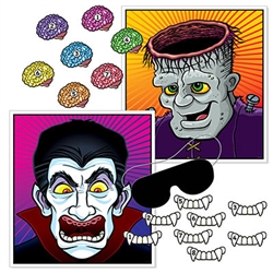 Looking for a way to entertain your young (or young at heart) Halloween party guests?  This Halloween Party Games for Kids is just the thing.  A variation on the classic Pin the Tail on the Donkey game, this set features vampires & monsters!