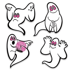 The Vintage Halloween Ghosts Peel 'N Place contain four (4) clings per sheet. Each sheet measures 12 in by 17 in. Easy to use, removable, and adhere to most smooth surfaces. Contains one (1) sheet per package.