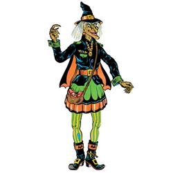 Celebrate Halloween with a blast from the past when you add this Vintage Halloween Jointed Witch to your decorations!  Recreated from the original artwork released in 1976, this fully jointed cut-out is a classic!  Stands 4.75' tall