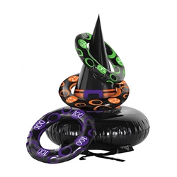 Part costume, part game - all fun!  This Inflatable Witch Hat Ring Toss will be the hit of the evening at your next Halloween party.  Fun for children and adults, the package includes one  inflatable witches hat with chin tie, and 3 inflatable rings.