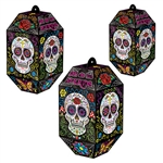 Create a classic Day Of The Dead decor with these Foil Day Of The Dead Paper Lanterns.  Vibrant in traditional colors, they'll add a touch of the mysterious to your celebration.  Printed in full color on high quality cardstock.  3/package