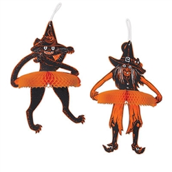 Originally created in 1929, this Vintage Halloween Tango Witch & Cat set is sure to add classic fun to your next Halloween party!  Each package comes with a cat and witch, both printed both sides on high quality cardstock and opening full round.