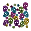 This Day Of The Dead Deluxe Sparkle Confetti is a fun and interesting way to add sparkle and color to your Day Of The Dead celebration.  Each 2.25 inch tall skull and 0.8625 inch tall flower is bright spot of color, style, and fun for your decor.