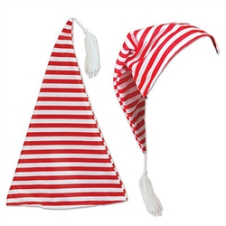 Our red and white striped Nightcap makes a great Christmas party hat. Made of polyester, and featuring a white yarn tassel, it is sized to fit most adults. Great costume prop for those Christmas party photos! Not eligible for returns.