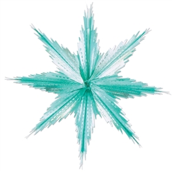 These 11 1/2 two-tone Turquoise & Silver Metallic Snowflakes are sure to add the sparkle and interest you're looking for to bring your winter themed party to the next level.
Easy to hang and reusable with care. You'll receive two stars per package