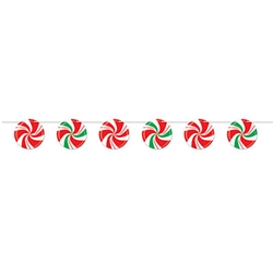 Add classic Christmas colors and treats to your holiday decor with this Peppermint Streamer.  Printed both sides on high quality cardstock, this streamer is 7inches tall and 8 feet long.  12 feet of ribbon included to make hanging a breeze.