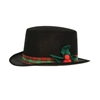 The Caroler Hat is a black hat with a colorful plaid band around the top and embellished with a felt poinsettia on the side. Has an inside circumference of 22 inches and is approx 4.5 inches high. One size fits most. One per package. No returns.