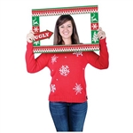 Ugly Sweater Photo Fun Frame creates a memorable photo commemorating an Ugly Sweater party! Perfect for office parties, 3 hand held props are included for added fun. Printed on card stock, in a traditional ugly sweater pattern of red and green.