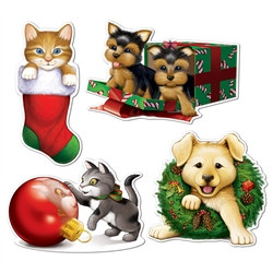 Christmas Puppy & Kitten Cutouts (4/Pkg)