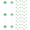 Three printed shamrock stringers and three glittered shamrock stringers included in each package. Each vertical stringer measures 6 feet in length. Easy hanging decoration for your upcoming St. Patrick's Day party.