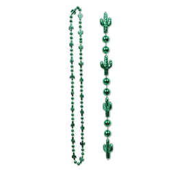 Wear this fun, cheap plastic necklace to a Cinco de Mayo party, or just to dress up your cowboy outfit. This 33 inch long green beaded necklace has tiny green cacti and includes 6 necklaces per package.