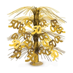 Celebrate your 50th in style with this 50th Cascade Centerpiece in Gold.  This easy to assemble cascade will add classic color design and interest to your arrangements and table tops.  A full 18 inches tall, it's reusable with care.