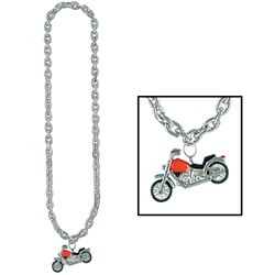 Silver Chain Beads with Chopper Medallion (1/pkg)