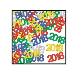 A mix of metallic green, gold, blue, silver, and red 3/4 inch 2018 silhouettes that would look great scattered across a table or in a party favor bag! 
Approximately 1/4 cup per package.