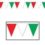 Red, White, and Green Outdoor Pennant Banner, 120 ft