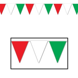 Red, White, and Green Outdoor Pennant Banner, 30 ft