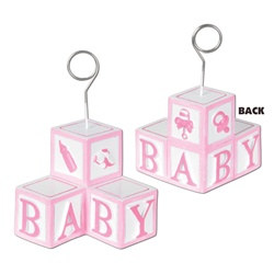 Pink Baby Blocks Photo/Balloon Holder