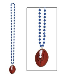 Blue Beads with Football Medallion (1/pkg)