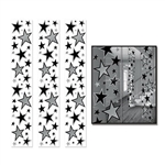 Printed on a near-transparent background, these Star Party Panels feature black and silver stars of varying sizes and measure six feet tall by 12 inches wide making them ideal to hang on the wall or ceiling. Comes three panels per package.