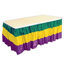 Decorate for Mardi Gras in a big way by covering all the tables at your home, restaurant or classroom with this colorful Mardi Gras Table Skirting. The tablecover is made of superior quality and is even moisture and fade resistant.