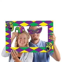 Spice up your Mardi Gras party by placing this Mardi Gras Photo Fun Frame where people can get their photo taken with it! The frame has a green, yellow and purple design on it, as well harlequins in two of the corners. Also has 2 handheld props included.