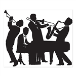 Decorate the wall and set the mood by decorating with this Great 20's Jazz Band Insta-Mural. This complete wall decoration features four instrument-playing silhouettes and the Insta-Mural can be used both indoors and out. Measures 5 feet by 6 feet.