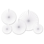 These White Paper Accordion fans can be hung from the ceiling to create a charming display. Five fans per package, with two fans measuring eight inches, two measuring 12 inches, and one large fan measuring 16 inches. Perfect for weddings and banquets.