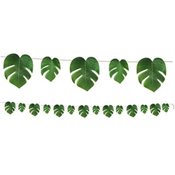 Tropical Palm Leaves Streamer will add a touch of the tropics to any event. These realistic polyester fabric leaves are attached to a 9 foot natural string cord. Perfect for any jungle, dinosaur or luau theme party. One fully assembled streamer per pkg.