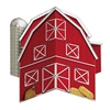 A colorful red 3-D Barn Centerpiece featuring a silo and hay bales printed on double sided card stock material. Assembles to have four sides and look 3-D!