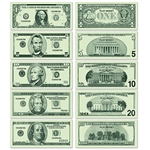 This printed paper Casino Play Money is great to hand out at your casino theme party or poker night.  Each package contains twenty pieces of each denomination, for a total of 100 bills. Hold no actual monetary value.
