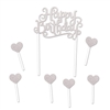 Looking for a classy way to top off that special someone's birthday cake?  This classy silver sparkle Happy Birthday Cake Topper is just the thing.

The topper lettering is 3.75" tall mounted on 6" long food-safe picks.
