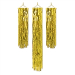 Add some gold to a Hollywood themed party or any themed birthday party by decorating with these Mini Flame Retardant Gleam 'N Columns. Two of the columns measure five inches wide by 29.5 inches long, while the other measures four inches wide by 4.5 feet.