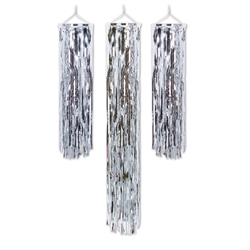 These amazing, sparkling and kinetic silver fringe hanging columns will add sparkle and interest to any setting.  The fringe moves in the lightest air movement.  Three per pack.