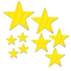 There's no better way to decorate for an awards night or Hollywood theme party than with our Foil Star Cutouts.  This package includes nine card stock gold foil stars ranging in size from 5 inches to 15 inches.