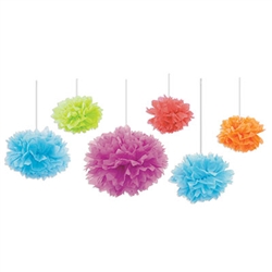 Tissue Fluff balls in assorted colors match our Alice in Wonderland decorations perfectly! Each package contains six balls, in assorted colors including lime green, red, orange, blue and violet. Sizes range from 9 to 16 inches.