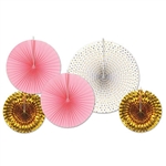 Add some gold, pink and white to the party with these Assorted Paper & Foil Decorative Fans! The paper fans are elegant, while the foil fans are shiny and eye-catching! Comes five bright, colorful and unique fans per package.