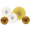 Assorted Paper & Foil Decorative Fans - Gold