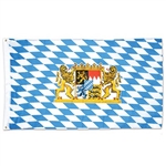 Hang the Bavarian Flag at your next Oktoberfest party! This 3 foot by 5 foot polyester fabric flag displays the traditional blue and white diamond pattern along with the coat of arms. Two grommets for easy hanging. One flag per package.