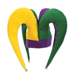 The Felt Jester Hat will make your Mardi Gras outfit stand out from the rest. The hat is made of felt in the traditional colors of green, yellow, and purple, with each tip decorated with a small jingle bell. One size fits most. No returns accepted.